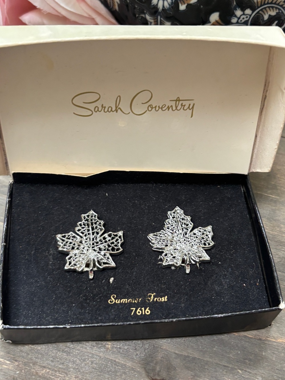 Sarah Coventry "Summer Frost" Clip Earrings Original Box, 1970s